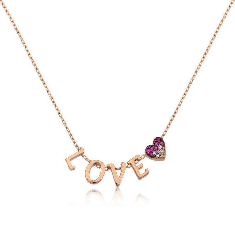 Rose Gold Plated Heart Love Women's Silver Necklace