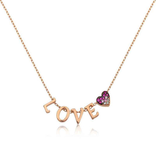 Rose Gold Plated Heart Love Women's Silver Necklace