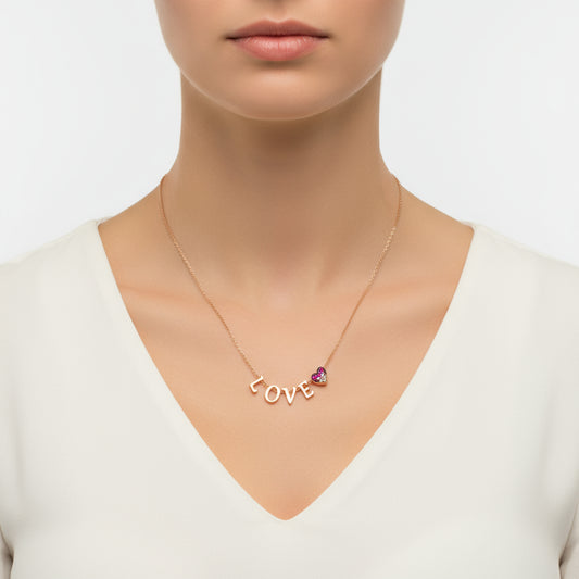 Collier en argent plaqué or rose pour femme avec cœur Love