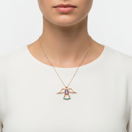 Collier en argent plaqué or rose avec ange en forme de cœur pour femme