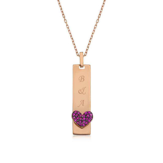 Rose Gold Plated Heart Plaque Silver Necklace