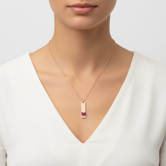 Collier en argent plaqué or rose avec plaque cœur