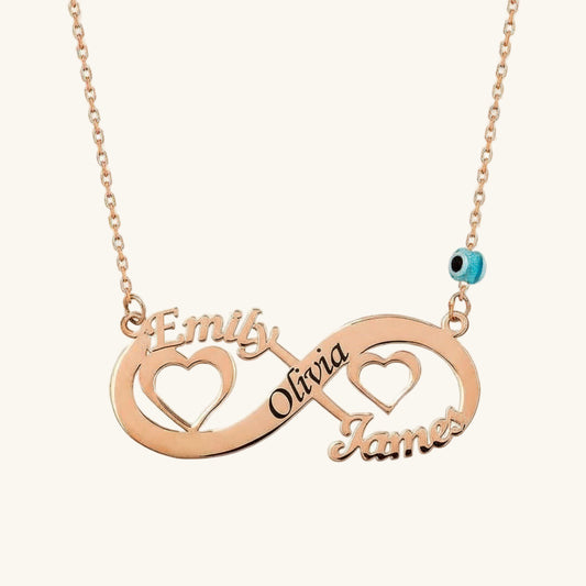 Rose Plated Heart Infinity Name Silver Necklace