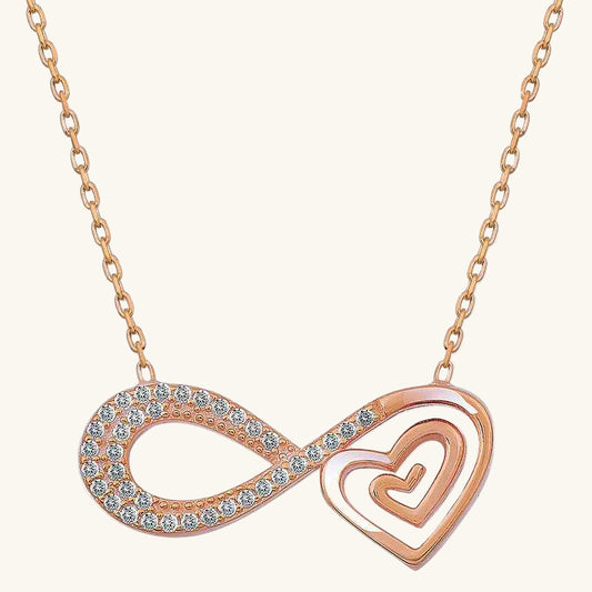 Rose Plated Heart Infinity Women's Silver Necklace