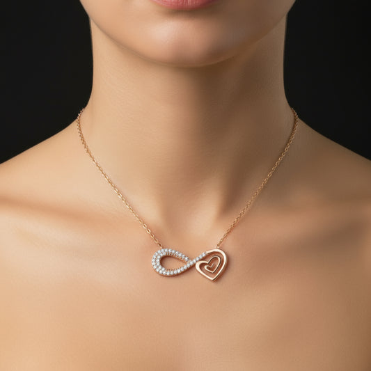 Rose Gold Plated Heart Infinity Women's Silver Necklace