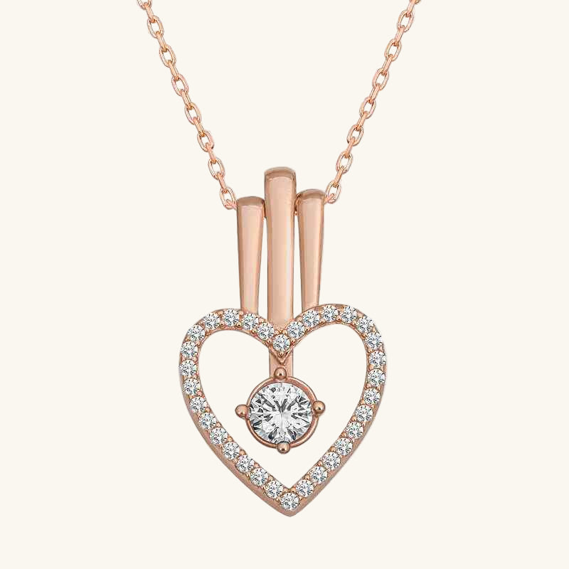 Rose Plated Heart Single Stone Women's Silver Necklace