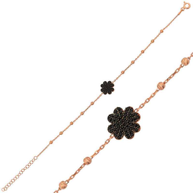 Rose Plated Heart Clover Women's Silver Bracelet