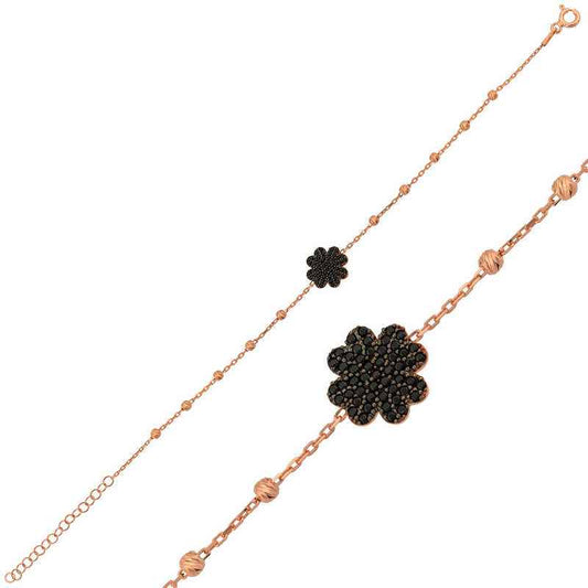 Rose Plated Heart Clover Women's Silver Bracelet