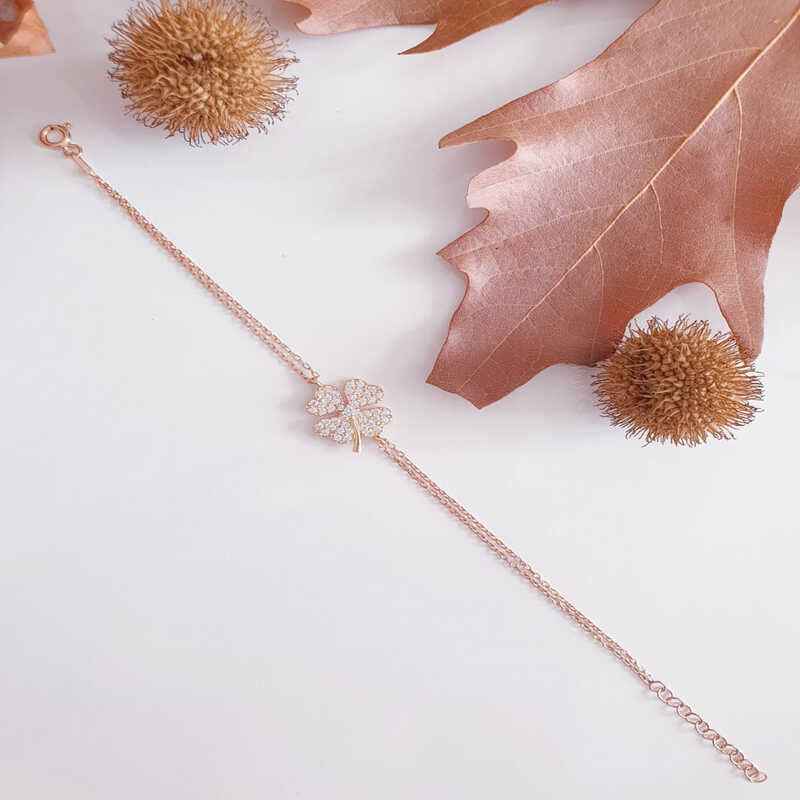 Rose Plated Heart Clover Women's Silver Bracelet