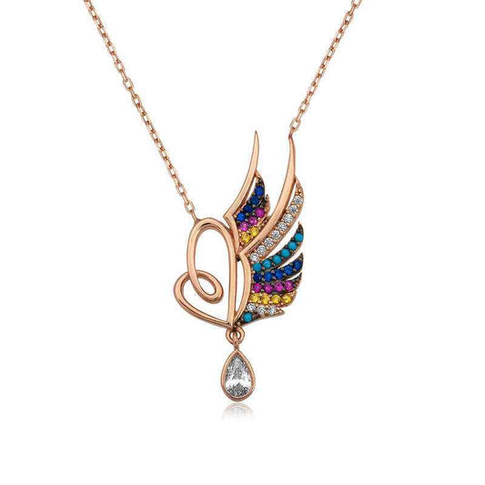 Rose Gold Plated Winged Heart Women's Silver Necklace