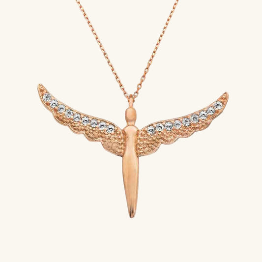 Rose Plated Winged Angel Women's Silver Necklace