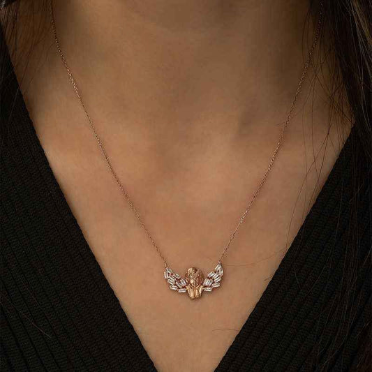 Rose Gold Plated Winged Angel Women's Silver Necklace