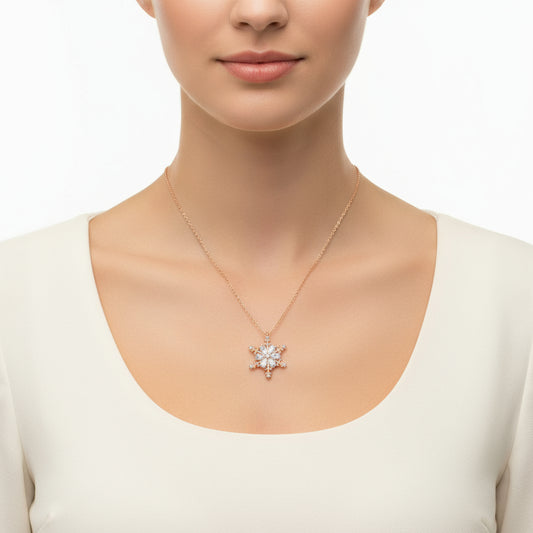 Rose Plated Snow Flower Women's Silver Necklace