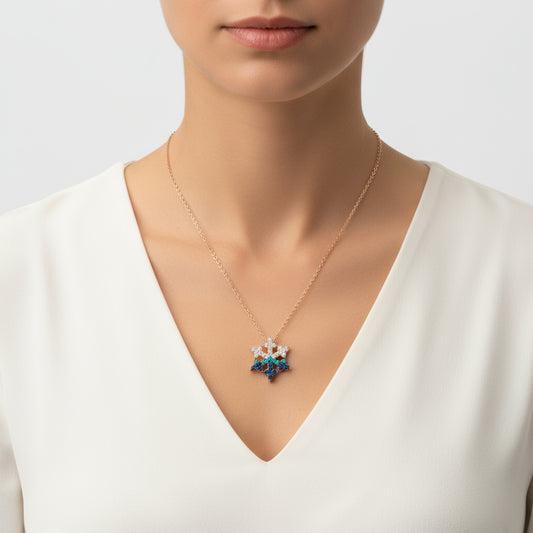 Collier en argent plaqué or rose avec flocon de neige pour femme