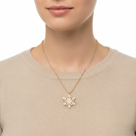 Collier en argent plaqué or rose avec flocon de neige pour femme