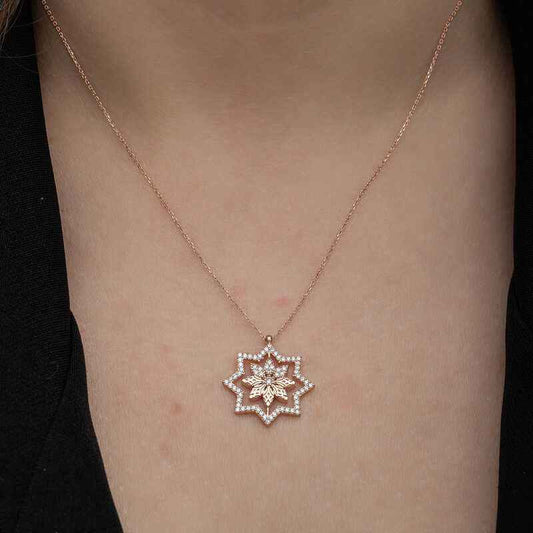 Rose Plated Snowflake Women's Silver Pendant