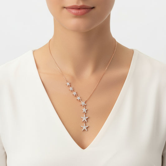 Rose Plated Floating Stars Women's Silver Necklace