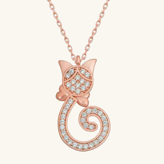 Rose Plated Cat Women's Silver Necklace