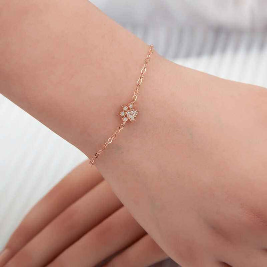 Rose Plated Cat Paw Women's Silver Bracelet