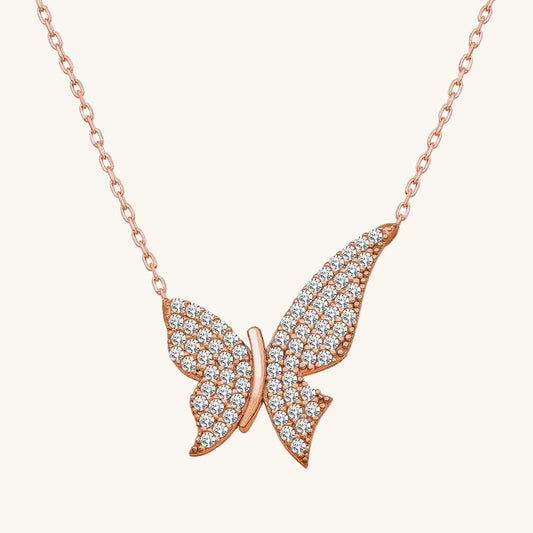 Rose Plated Butterfly Women's Silver Necklace