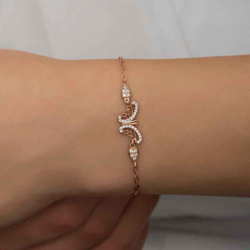 Rose Plated Butterfly Women's Silver Bracelet