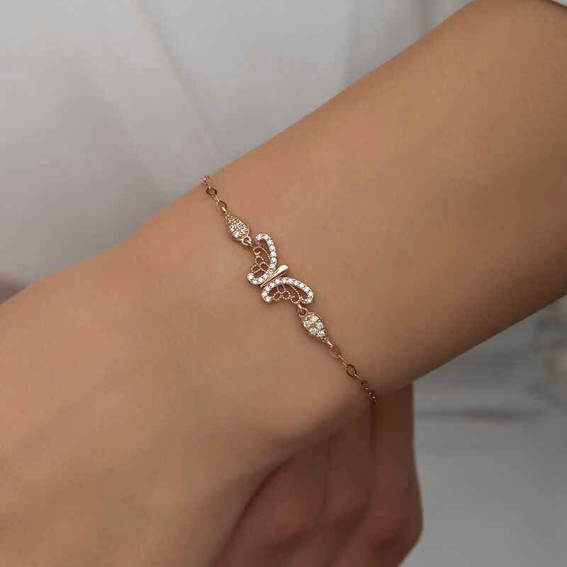 Rose Plated Butterfly Women's Silver Bracelet