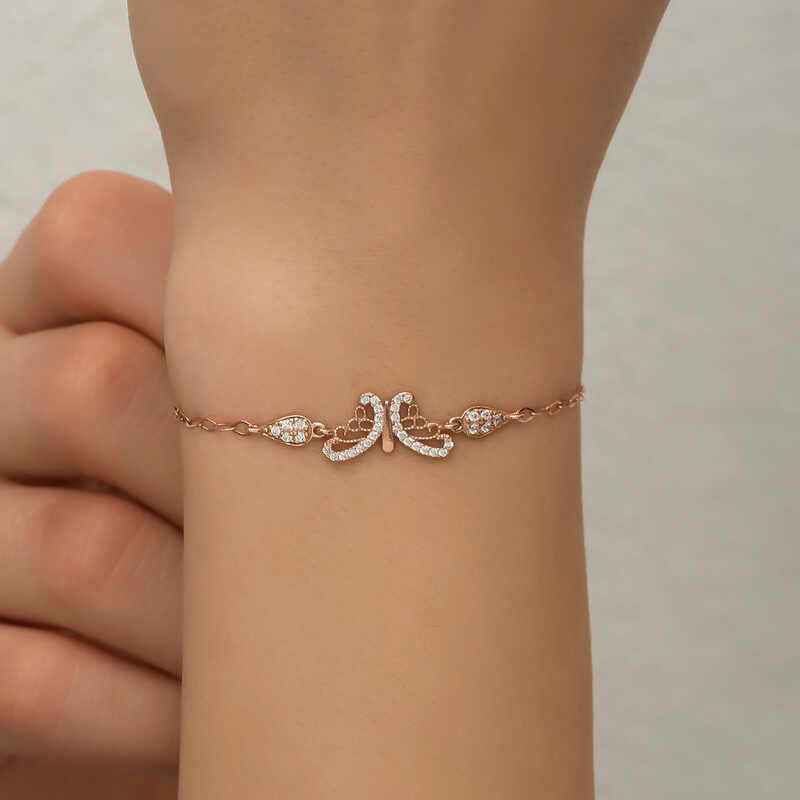 Rose Plated Butterfly Women's Silver Bracelet