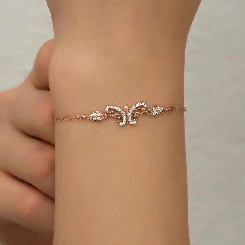 Rose Plated Butterfly Women's Silver Bracelet