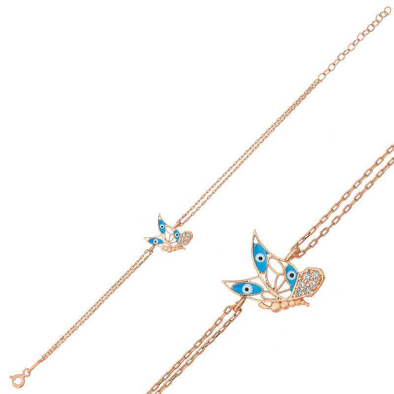 Rose Plated Butterfly Women's Silver Bracelet