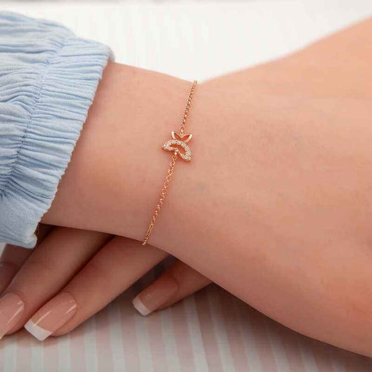 Rose Plated Butterfly Women's Silver Bracelet