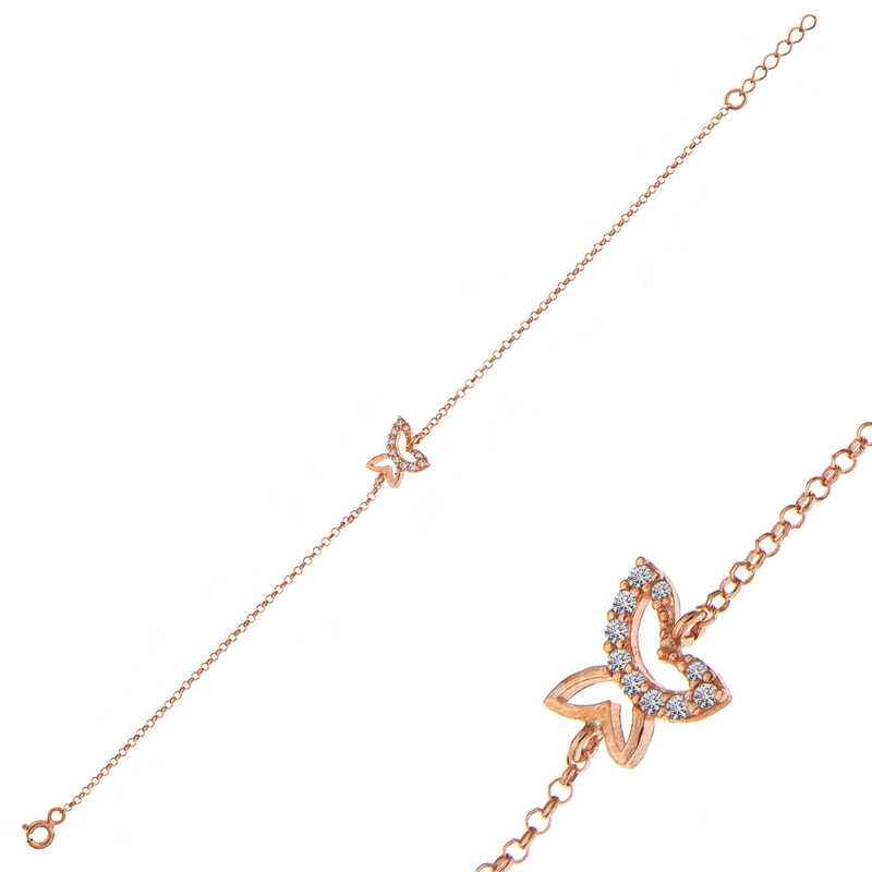 Rose Plated Butterfly Women's Silver Bracelet