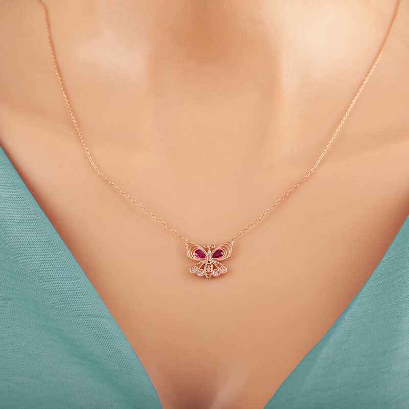 Rose Plated Butterfly Women's Silver Pendant