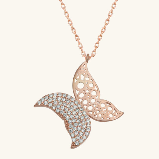 Rose Butterfly Women's Silver Necklace