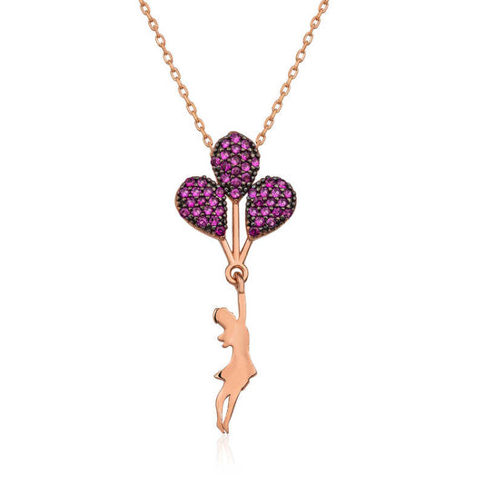 Red Balloon Girl Rose Plated Silver Necklace