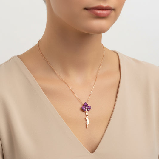 Rote Ballonmädchen-Halskette aus rosévergoldetem Silber
