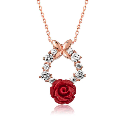 Red Rose Women's Rose Plated Silver Necklace
