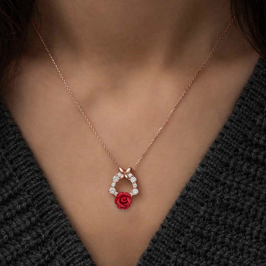Red Rose Women's Rose Plated Silver Necklace