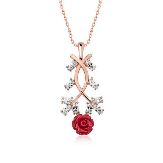 Red Rose Women's Rose Plated Silver Necklace