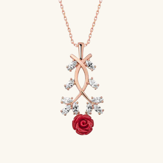 Red Rose Women's Rose Plated Silver Necklace