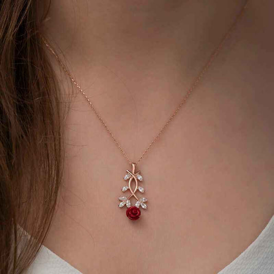 Red Rose Women's Rose Plated Silver Necklace