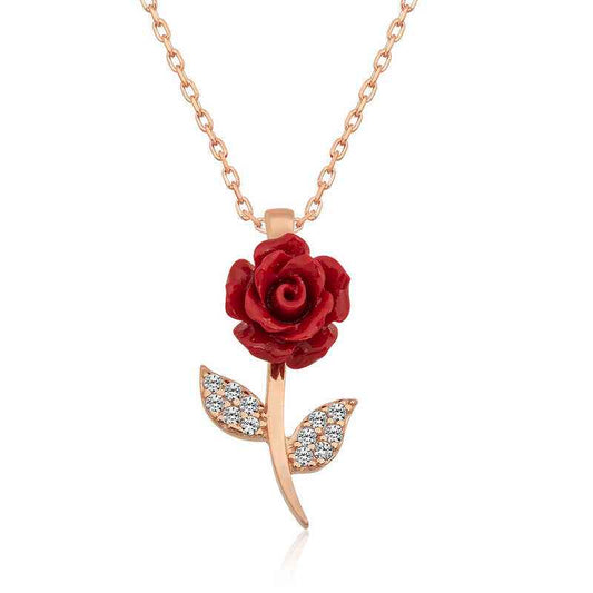 Red Rose Plated Silver Pendant