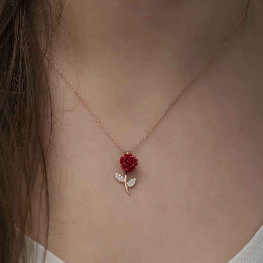 Red Rose Plated Silver Pendant