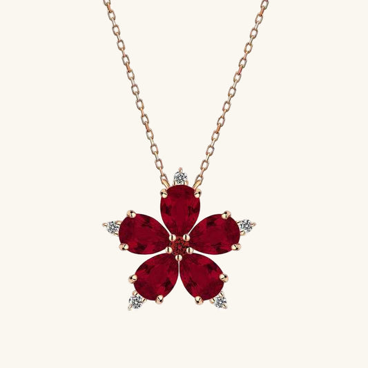 Red Camellia Flower Rose Plated Silver Pendant