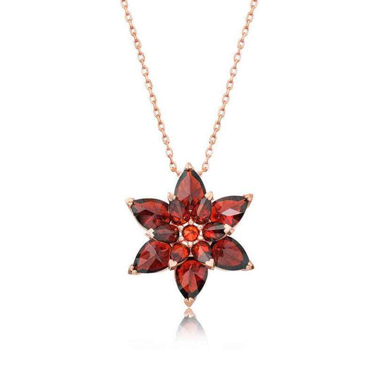 Red Lotus Flower Rose Plated Silver Necklace