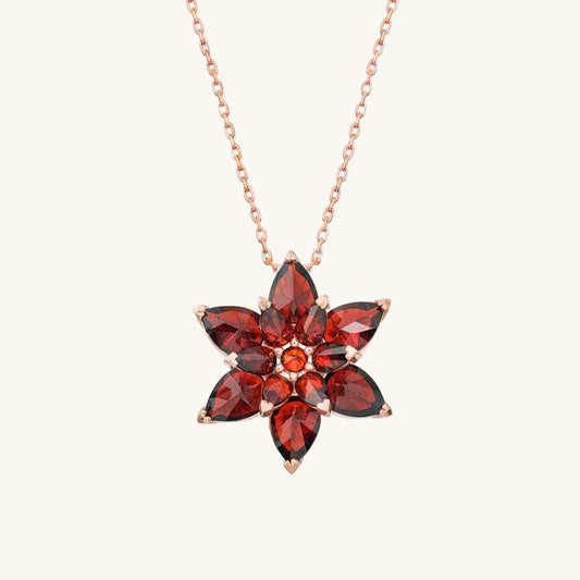 Red Lotus Flower Rose Plated Silver Necklace