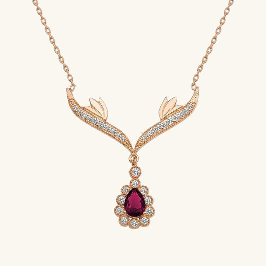 Red Stone Medallion Rose Gold Plated Women's Silver Necklace