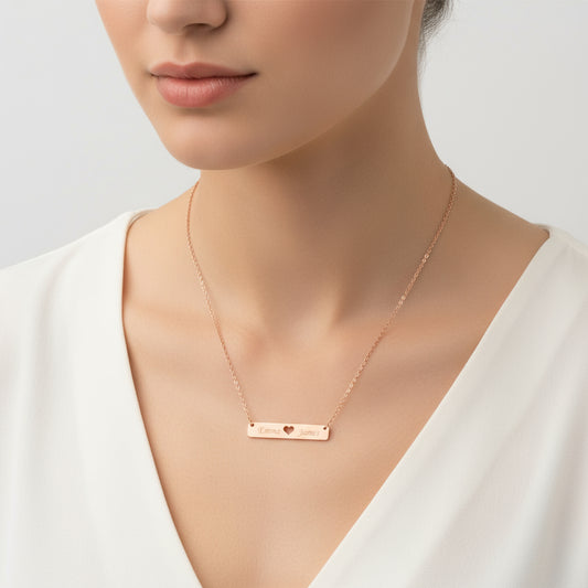 Collier en argent plaqué rose avec nom personnalisé et cœur