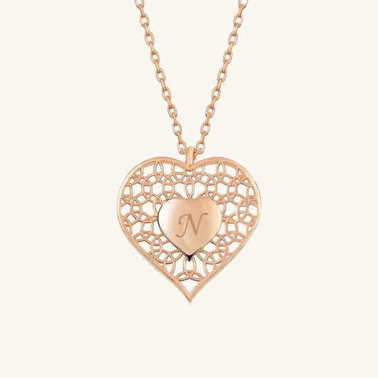 Rose Plated Personalized Heart Within Heart Women's Silver Necklace