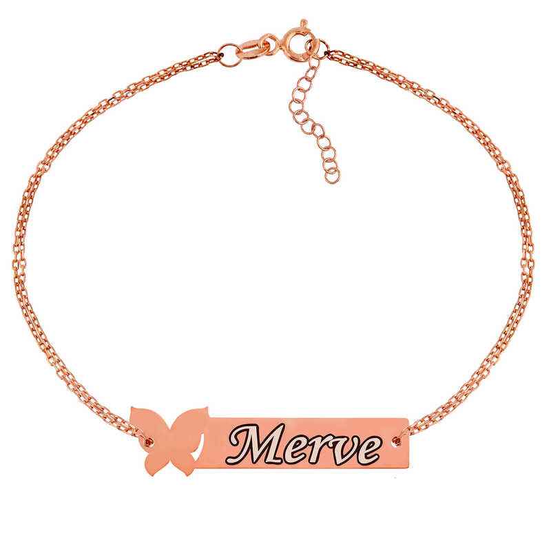 Rose Plated Personalized Butterfly Name Women's Silver Bracelet