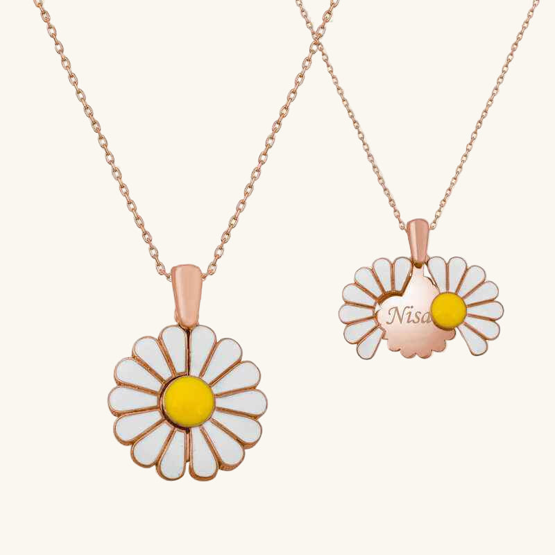 Rose Plated Personalized Daisy Silver Pendant